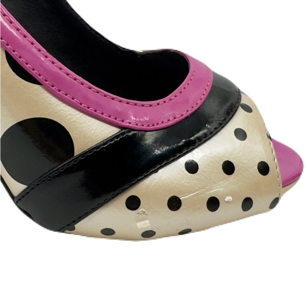 NOT RATED Pink, Black & Off White Polka Dot Peep Toe Heels Size 7, NRW0583-100 - Picture 7 of 14